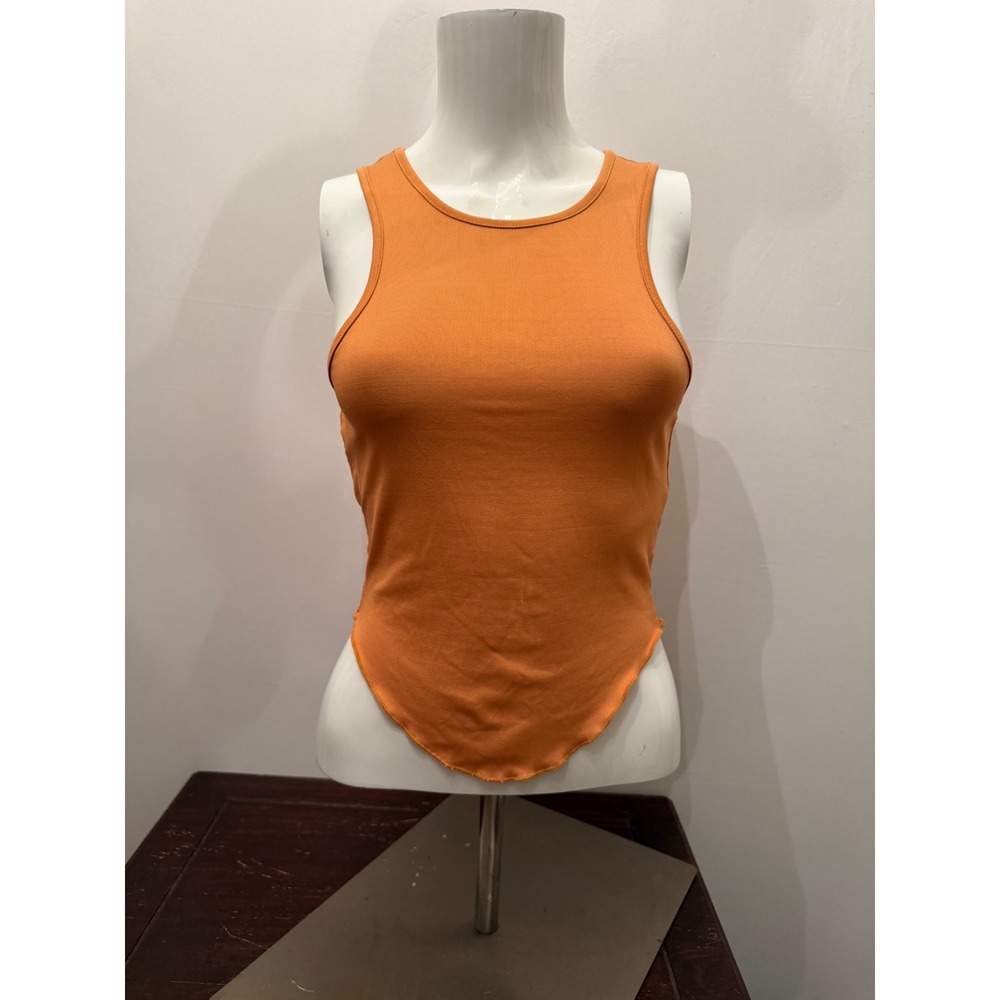 Stella Laguna Beach Tank Top Ribbed Curved Hem Burnt Orange Small